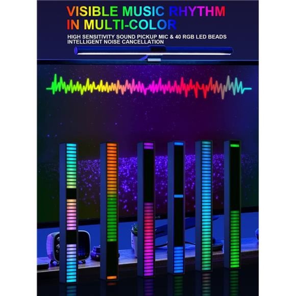RGB Light Bar 2PCS, Mini Rechargeable Music Sync Sound Activated Colorful LED - Picture 3 of 6